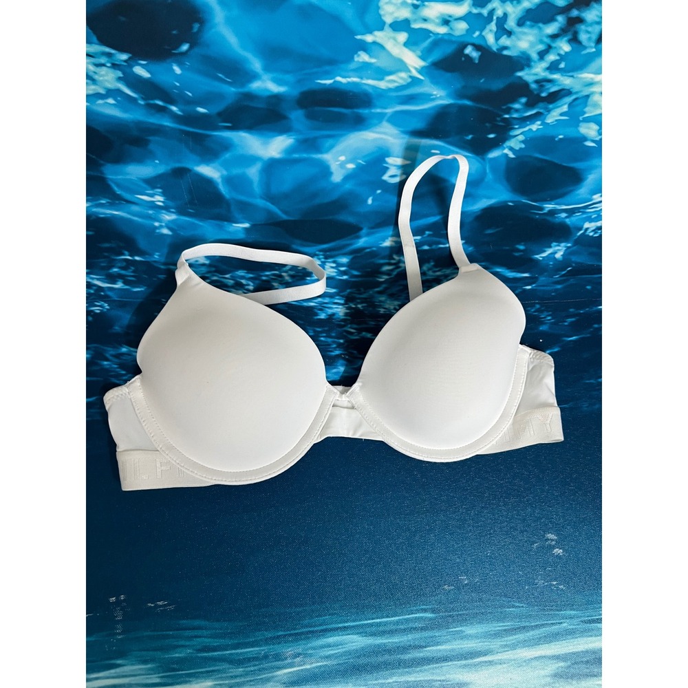Tommy Hilfiger White T-Shirt Underwire Bra Logo Band Size 34B